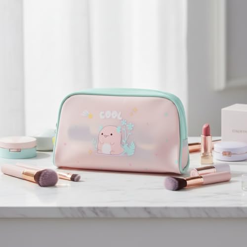 Image of Miniso Axolotl Story Cosmetic Bag (Pink) - Cute Jelly PVC Travel Pouch for Makeup, Coins & Essentials