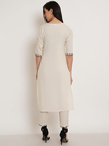 Image of Pure Cotton Embroidered Women Kurta and Pant Set
