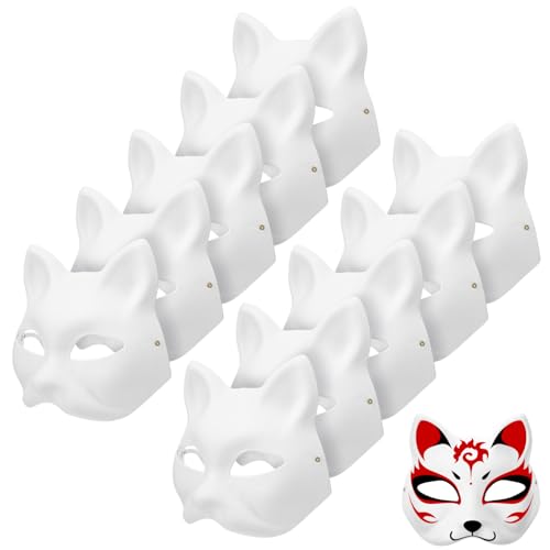 Masque de renard blanc peint à la main, artisanat japonais unique pour Halloween