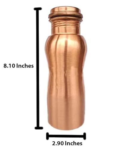 Rastogi Handicrafts Pure Copper Bottle Curve Design Joint Less Leak Proof Bottle For Drinking Water Storage 500 Ml/16Oz #TOP2