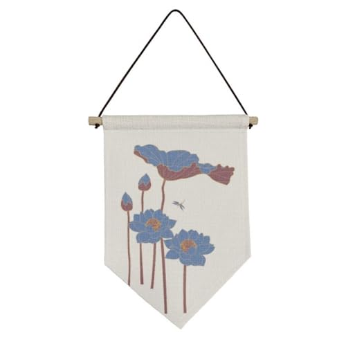 Drapeau en toile bleu motif lotus libellule suspension murale tissu salon chambre