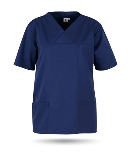 beb™ Schlupfkasack Marine Unisex – Kasack für Damen & Herren mit V-Ausschnitt, 3 Taschen & Seitenschlitzen – bügelleichtes Mischgewebe 65% Polyester / 35% Baumwolle – ideal für Pflege & Klinik