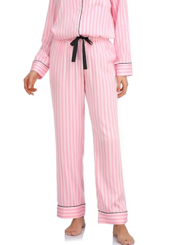 Image of Serenedelicacy Women's Satin Pajama Set Long Sleeve Button Down Sleepwear 2-Piece Silky Pj Set