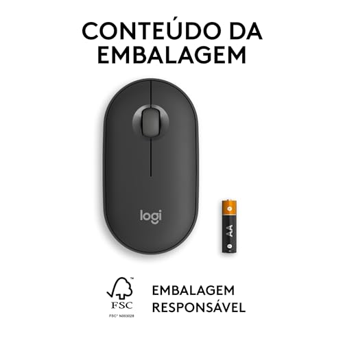 Mouse sem fio Logitech Pebble 2 M350s com Clique Silencioso, Design Slim Ambidestro, Conexão Bluetoo