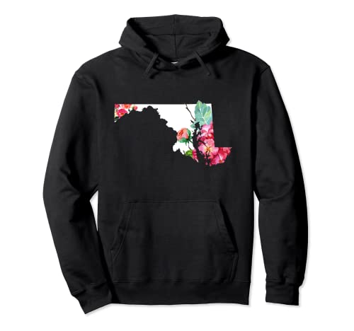 Maryland Vintage Rose State Map Orgullo Patriótico Floral Sudadera con Capucha