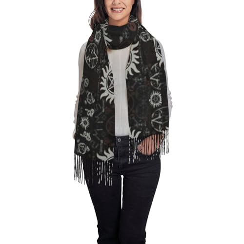Bild: Kycvds Supernatural Symbols Black Times Fashion Damen Seidenschal Kariert Quaste Weich Dicker Schal Warm Schal Decke Schal, Schwarz, Einheitsgr��e f�r 17,46 EUR (-15%) statt 21,99 EUR bei amazon.de