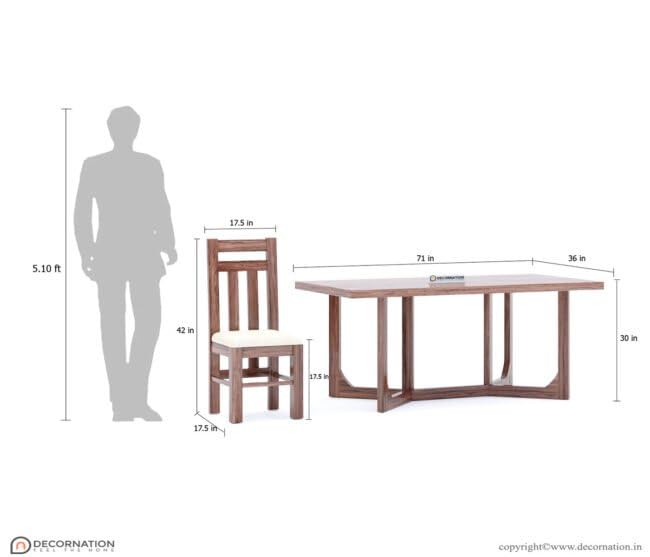 Image of DecorNation Lorina Solid Wooden 6 Seater Dining Table Set with Chairs | Large Rectangular Dining Table | Modern Contemporary Dining Furniture for Home