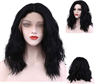 Short Bob Curly Black Lace Front Wig Heat Resistant Fiber Replacement Hair Costume Wigs for Women