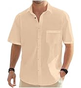 Comdecevis Men's Linen Shirts Short Sleeve Casual Button Down Shirt for Men Beach Summer Wedding ...