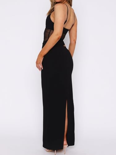EYNMIN Women's V Neck Bodycon Maxi Dress Spaghetti Strap Cut Out Slit Long Formal Cocktail Party Wedding Guest Dresses4