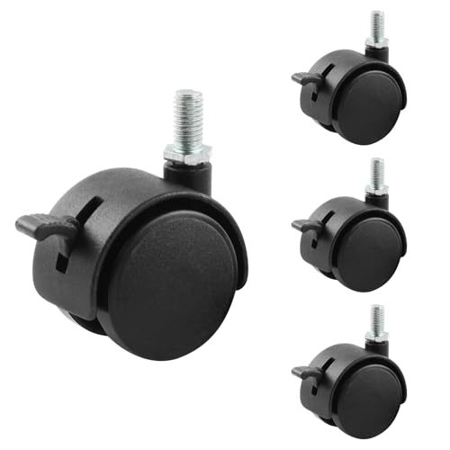 HOWDIA 4 Pack 1.5 Inch Swivel Caster Wheels for Cart, M8-1.25×15mm Threaded Stem Heavy Duty Casters with Brake, Nylon Wheels Replacement for Furniture, Table, Cabinet, Shelf
