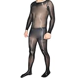 BEFASY Men's Sexy 8D Nylon Sheer Shiny Glossy Full Bodystocking Long Sleeve Bodysuit Catsuit