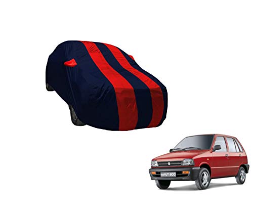 Image of Auto Hub Car Cover Compatible with Maruti 800 with Weather Proof, Mirror Pocket, Triple Stitched, 800 Car Cover- Navy-Red