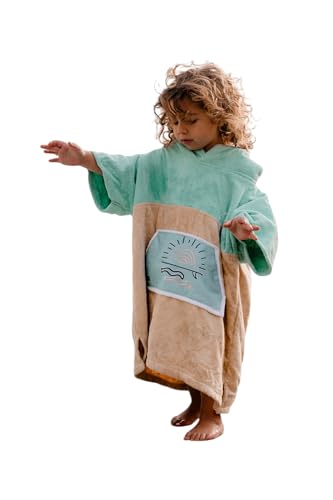 WAVE HAWAII Dropsi Surfponcho für Körpergrößen von 90-120 cm Poncho 100% ÖKO Baumwolle Umkleidehilfe für Schwimmen Strand Surfen Surf Poncho Badeponcho Duschponcho für Kinder Jungen Mädchen Damen