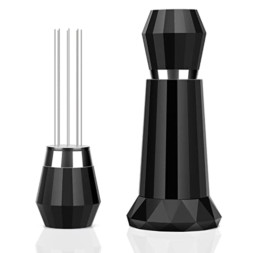 YMWVH Espresso Distribution Tools, WDT Coffee Stirrer Tool für Barista 0.4mm 8 Nadeln Distribution Espresso Stirrer mit Stand und extra 4 Nadeln (Schwarz) Cover