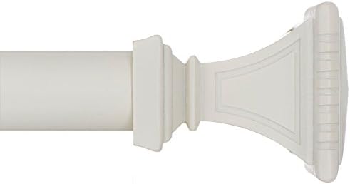 Ivilon Decorative Window Curtain Rod - Carved Square Finials, 1 1/8 in Rod, 28 to 48 in. White/Ivory
