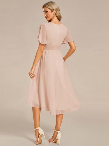 Image of Ever-Pretty Women's Chiffon Crew Neck Empire Waist Wedding Guest Dress Summer Short Sleeve Semi Formal Dresses 02053