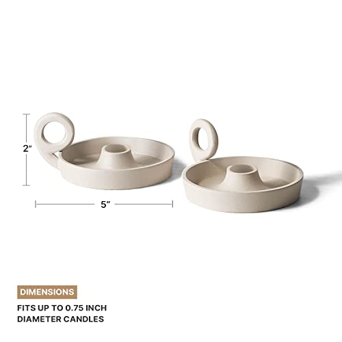 Boho Candle Holders For Candlesticks - Set Of 2, Small Taper Candle Holder With Handle, Unique Textured Finish In Ivory, For Modern Minimalist Wedding Centerpiece Or Scandinavian Home Decor #TOP3
