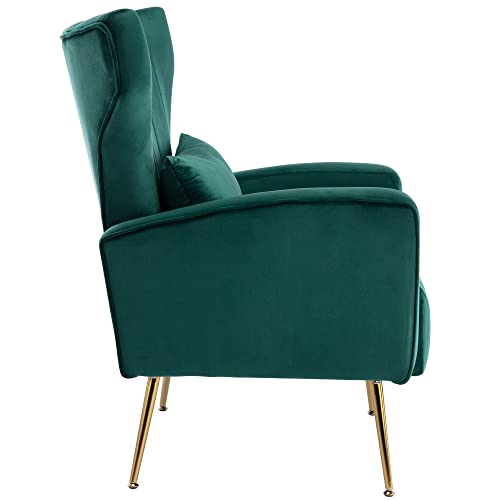 Dm Furniture Modern Accent Chair Mid Century Velvet Armchair Wingback Single Sofa Side Chair Lounge Chairs With Gold Leg For Living Room/Bed Room, Green #TOP7