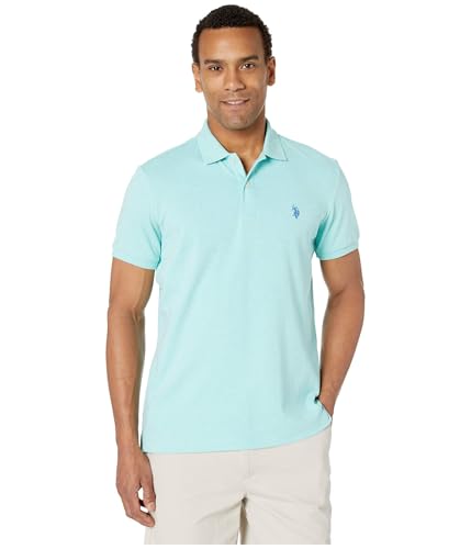 U.S. Polo Assn. Men's Solid Interlock Polo Shirt Shirt, Jade Green Heather, L
