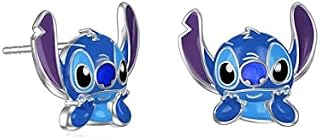 GAUEIOUR Stitch Earrings, Stitch Boy Cartoon Drip Oil Children's Earrings, Stitch Play Girls Dress Up Earrings Jewelry, Cute Stitch Boy Cartoon Earrings (Blue)