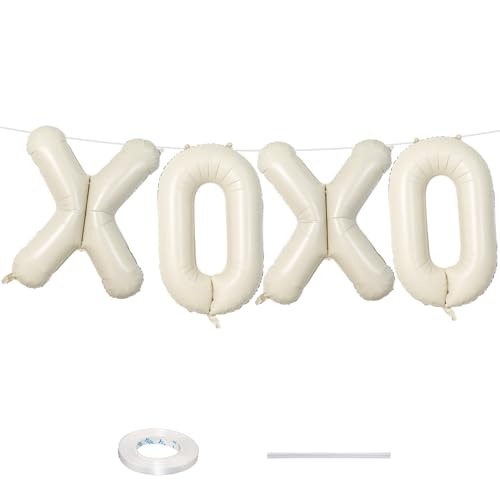 40 Inch Beige XOXO Balloons, Large Cream Mylar Foil Balloon Letter for Valentine's Day, Ivory White Sand XOXO Alphabet Banner Sign for Wedding, Engagement, Marriage, Bridal Shower, Party Decorations