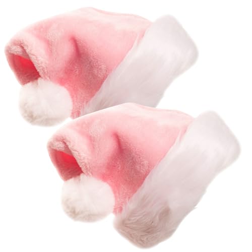 2pcs Child Pink Santa Hat Christmas Hat, Soft Plush Deluxe X