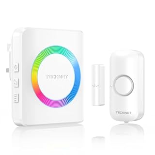 TECKNET Wireless Door Sensor Alarm 1148FT Operating Range, 61 Door Chimes, 5 Adjustable Volume with Mute Mode RGB Flash Magnetic Window and Door Alarm Sensor for Home Store Office