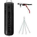 Sporteq Dyno Heavy Filled Boxing Punch Bag 3FT, 4FT & 5FT for All Ages & Genders | Punching Martial Arts Kickboxing Muay Thai Karate | Home & Commercial Gym Use (Matt Black, 4FT)
