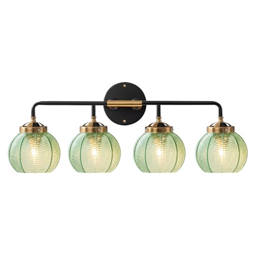 Qufute Modern Vanity Light Bathroom 4-Light Fixtures Emerald Green Glass