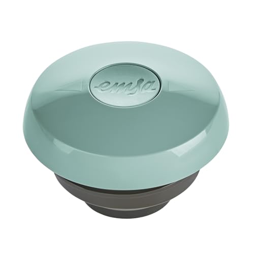 Foto von Emsa Samba Wave Isolierkanne, 1 Liter Fassungsvermögen, Quick Press Verschluss, 100% dicht, 12h heiß und 24h kalt, mit Glaskolben, made in Germany, Puder-Grün, N4010800