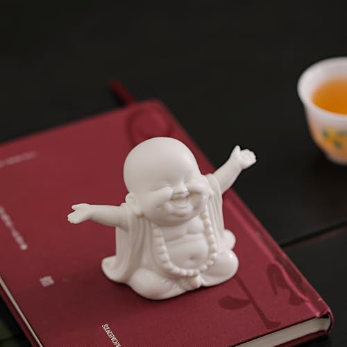 Estatua Pequeña de Buda Feliz Blanca de Cerámica para Decoración miniatura 6