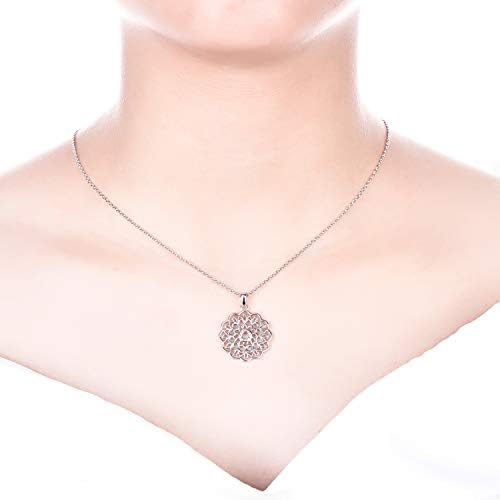JO WISDOM Mandala Necklace,925 Sterling Silver Flower of Life Yoga Pendant Necklace Jewelry for Women