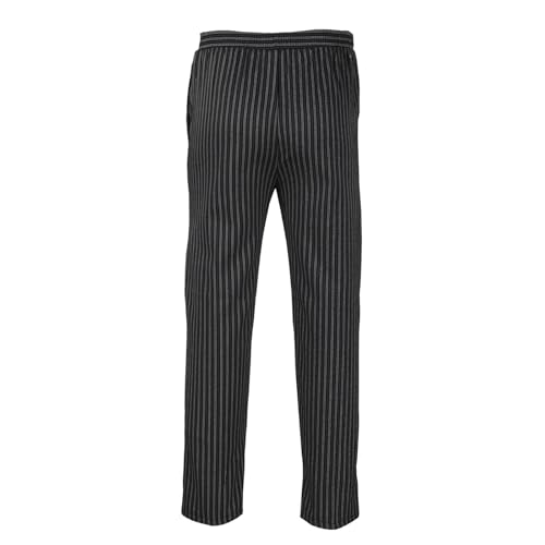 Mens Casual Pants Striped Print Elastic Waist Straight Lightweight Comfy Chef Work Uniform Professional Culinary Pants4