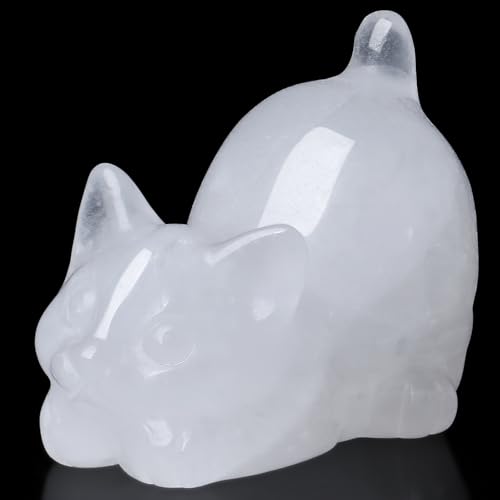 NUKAYAI 2" Clear Quartz Cat Figurine Crystal Statue Carved Home