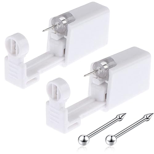 Lyuxzad Nose Piercing Gun - 2 Pack Self Nose Piercing Kit Unit Disposable Nose Piercing Gun with Nose Stud Piercing Kit Tool for Cartilage Tragus Helix Piercing Gun Piercing Jewelry (Silver beans)