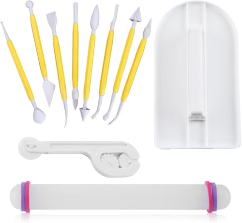 11Pcs Cake Decorating Tools, Fondant Tools, Fondant Icing, Modelling Tools, Cake Tools, Cake Sugarcraft Decorating Kit, Cake Smoother, Rolling Pin, Modeling Tool Kit Set