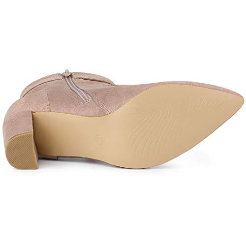 Allegra K Allegra K Women's Pointed Toe Chunky Heel Zip Bow Dust Pink Ankle Booties - 7 M US