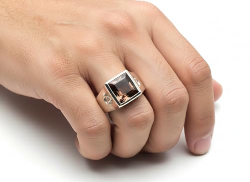 Image of Choose Your Color Mens Bold Ring 925 Sterling Silver Gemstone Wedding Engagement Statement Ring Birthstone Solitaire Jewellery Ring Sizes 4, 5, 6, 7, 8, 9, 10, 11, 12, 13,