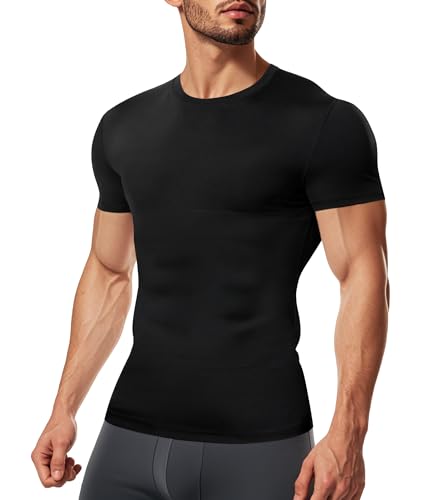 TAILONG Short Sleeve Compression Shirt Men - Shapewear Slimming Undershirt Body Shaper Tank Top Workout Shirts Black