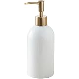 Dispensador de jabón de cerámica, 420 ml/14 oz con Bomba Dorada, dispensador de jabón de Manos Antideslizante Recargable para baño Cocina (Blanco)