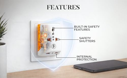 Image of Btag Universal Travel Adapter All in One Worldwide, Travel Adapter with USB Ports with Multi Type Power Outlet (TS101AD) Voltage (White)