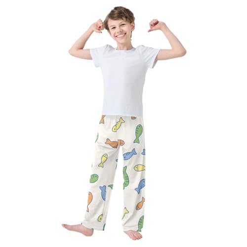 Fish Boys Pants Boys Athletic Pants Long Pant for Boywith Pockets Wide-Leg Size 6-14Y3