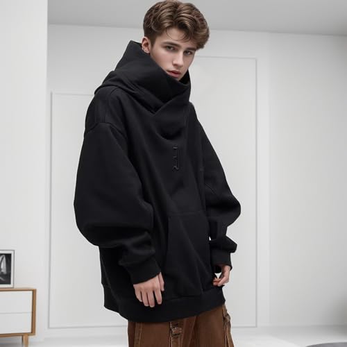 Hoodies for Men with Designs Teens Y2K Hip Hop Streetwear Pullover Casual Long Sleeve Turtleneck Hooded Sweatshirt2