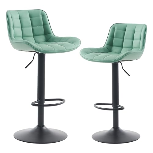 YOUTASTE Light Green Bar Stools Set of 2 Counter Height Bar Stool with Back, PU Leather Upholstered Barstools Modern Adjustable Swivel Bar Chairs for Home Kitchen Island