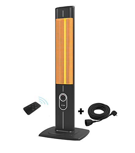 ICQN Stand Heizstrahler mit Fernbedienung und Verlängerungskabel | 2300 Watt | Infarot | Infarotheizung für Innen- & Außenbereich | Standheizstrahler | Standgerät | IP20 | Digitalanzeige