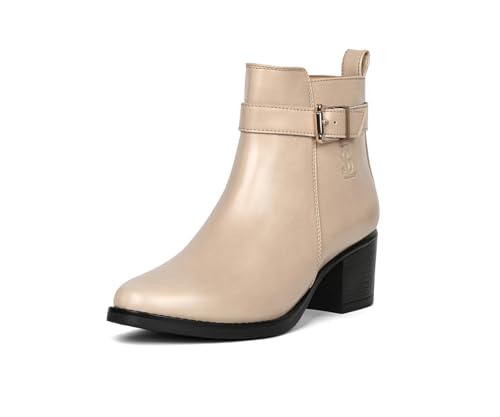 Image of LOUIS STITCH Women's Mid-Top Ankle Boots | Elegant Buckle Chelsea Boots with Zipper| Slip-On Boots for Women | Boot for Casual Outings| LSLD-CLBT