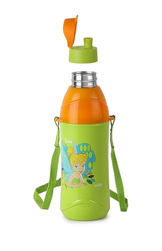 Image of CELLO Puro Steel-X Kids Zee 900 Inner Steel Cartoon Design Water Bottle 700 ml, Green | ISI Certified, PU Insulated, BPA Free Kids Water Bottle | Easy to Carry Leakproof School Kids Water Bottle