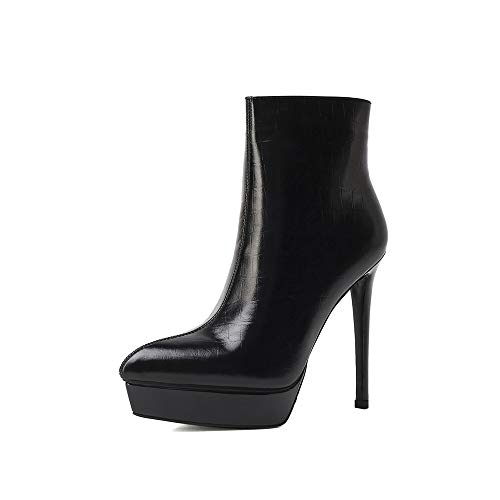 TinaCus Women's Genuine Leather Handmade Platform Pointed Toe Side Zip Sexy High Stiletto Heel Ankle Boots