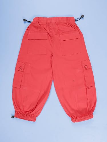 Image of KiddoPanti Girls Cotton Knit Solid Parachute Pant with Cargo Pocket